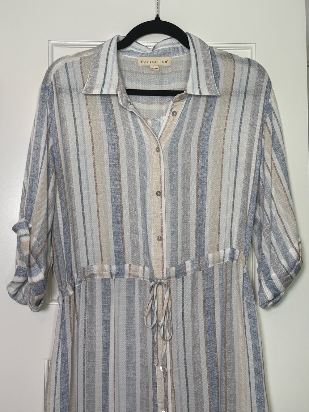 Lovestitch Button-Front Striped Shirt Dress in Blue & Cream (Large) - Picture 3 of 4